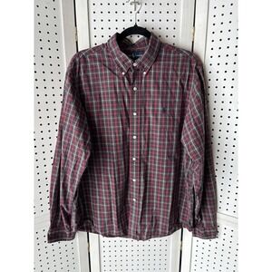 Ralph Lauren Custom Fit Plaid Button Down Shirt Men's XL Red Navy Plaid Cotton
